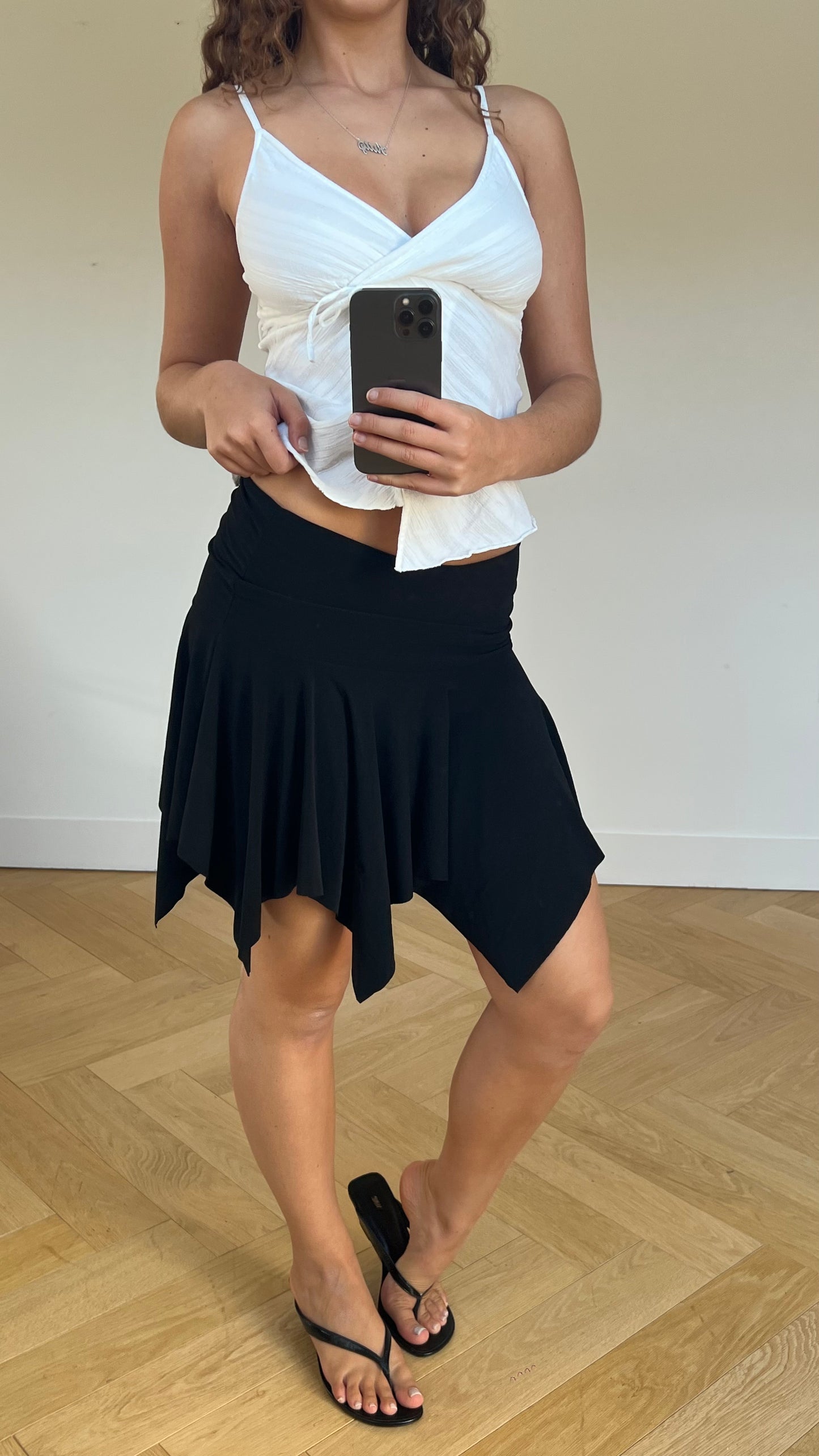 00s black asymmetric mini skirt- size M