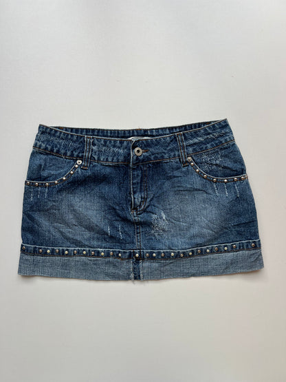 00s denim stud mini skirt- size S