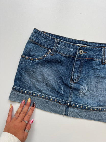 00s denim stud mini skirt- size S