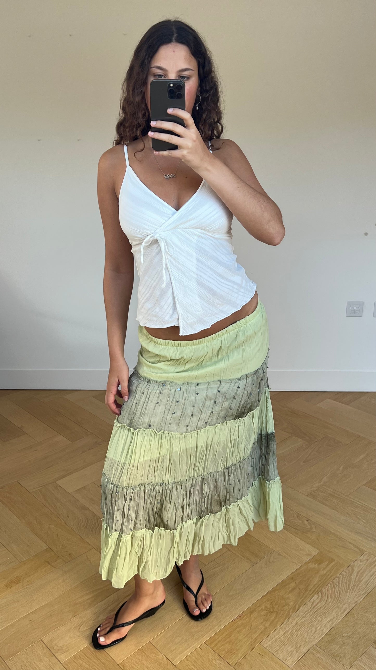00s green patchwork maxi skirt- size S