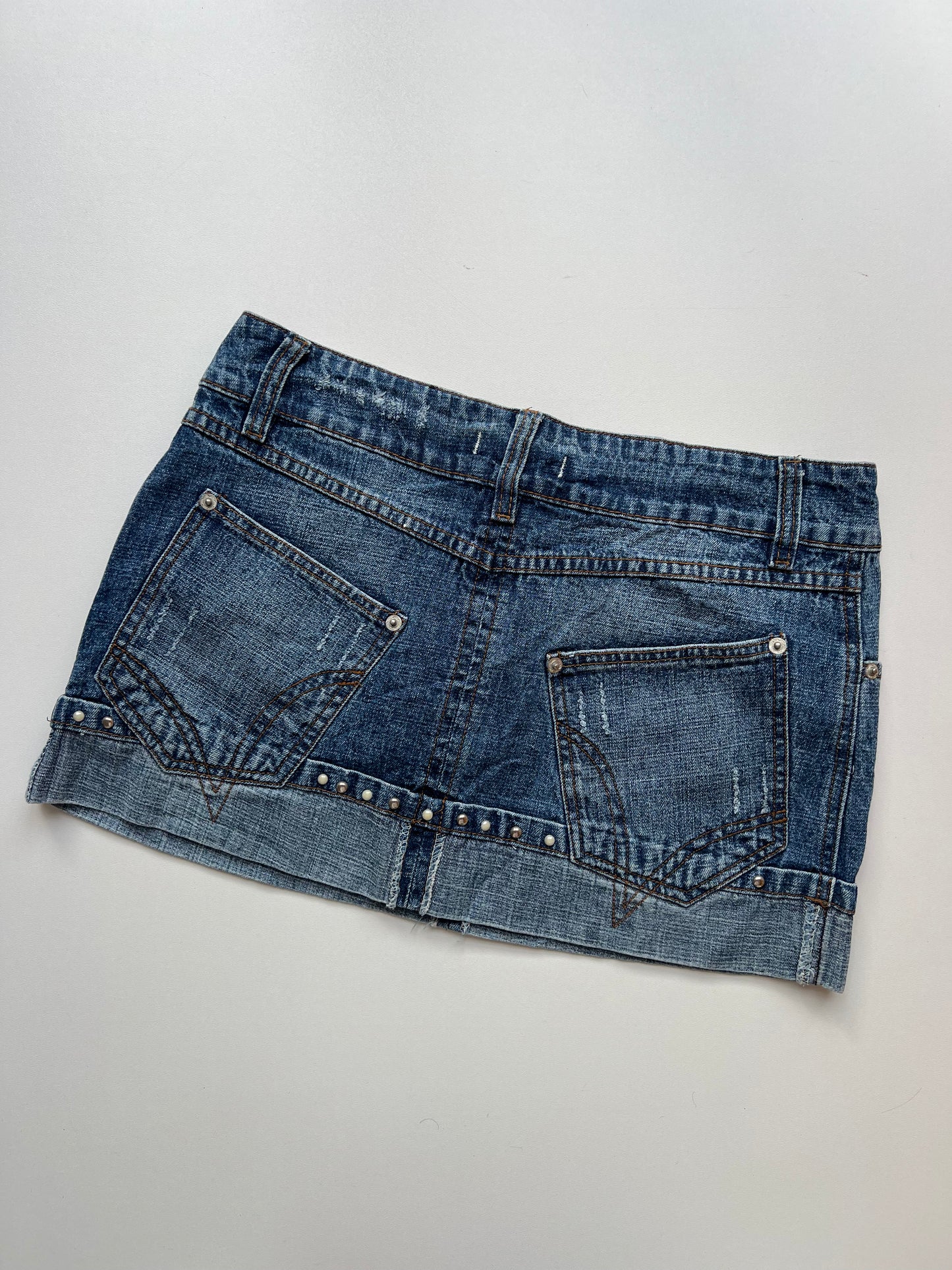 00s denim stud mini skirt- size S