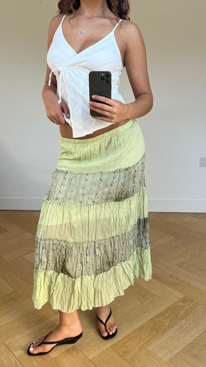 00s green patchwork maxi skirt- size S