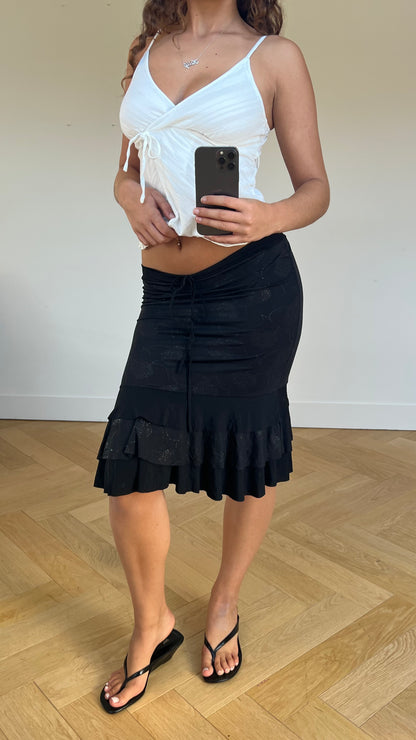 00s black ruffle midi skirt- size L