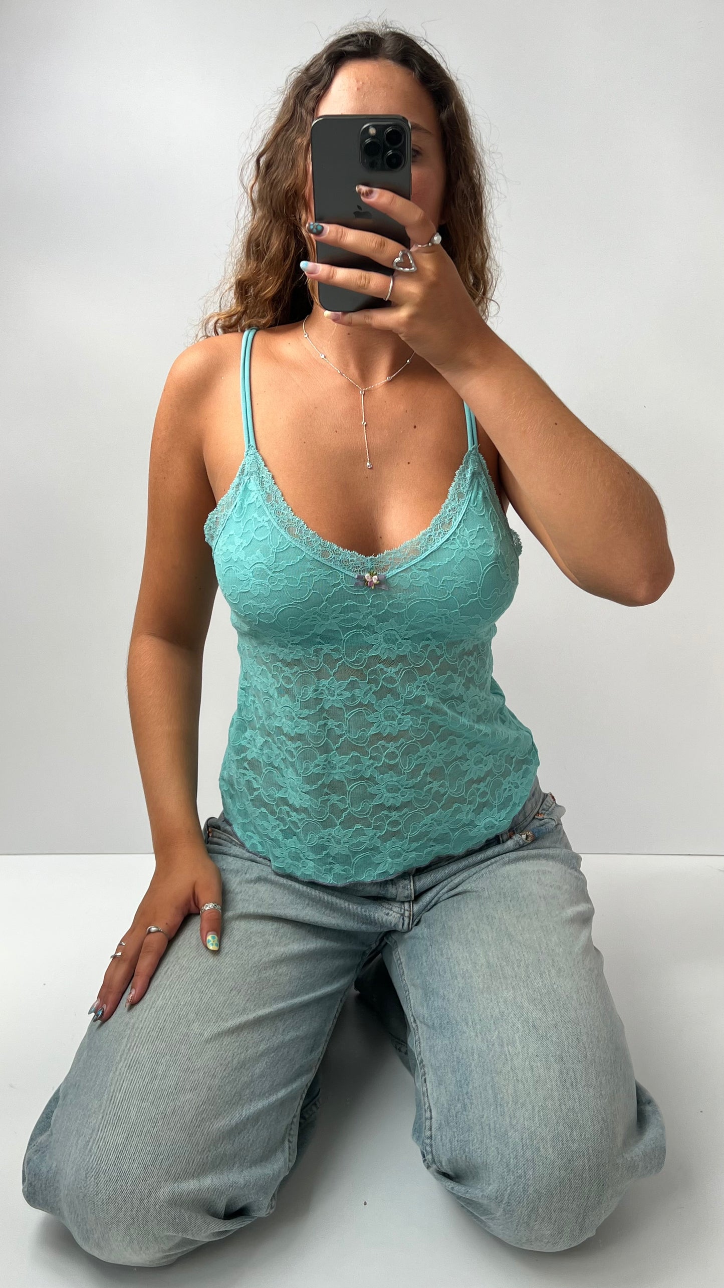 00s Victorias Secret blue lace cami- size L