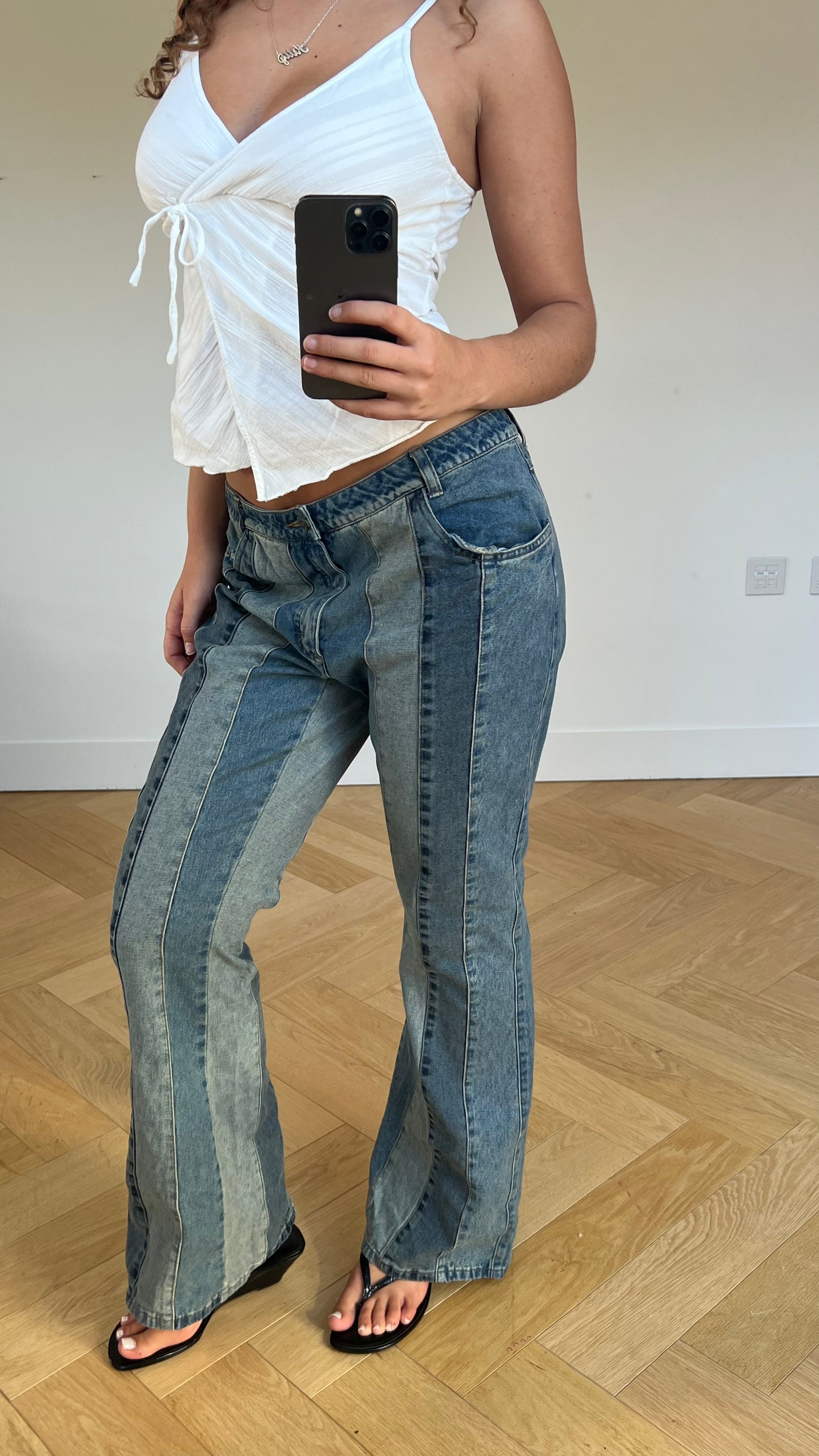 00s denim patchwork jeans- size L/XL