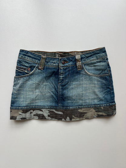 00s denim camo mini skirt- size S