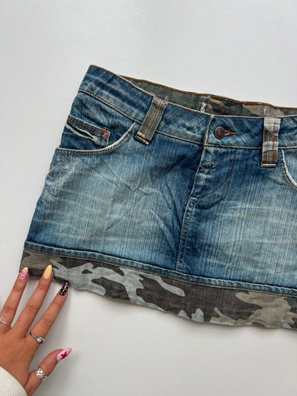00s denim camo mini skirt- size S