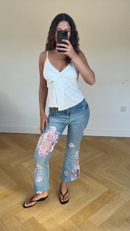 00s pink lace jeans- size M