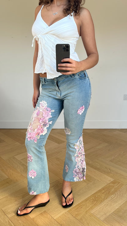 00s pink lace jeans- size M