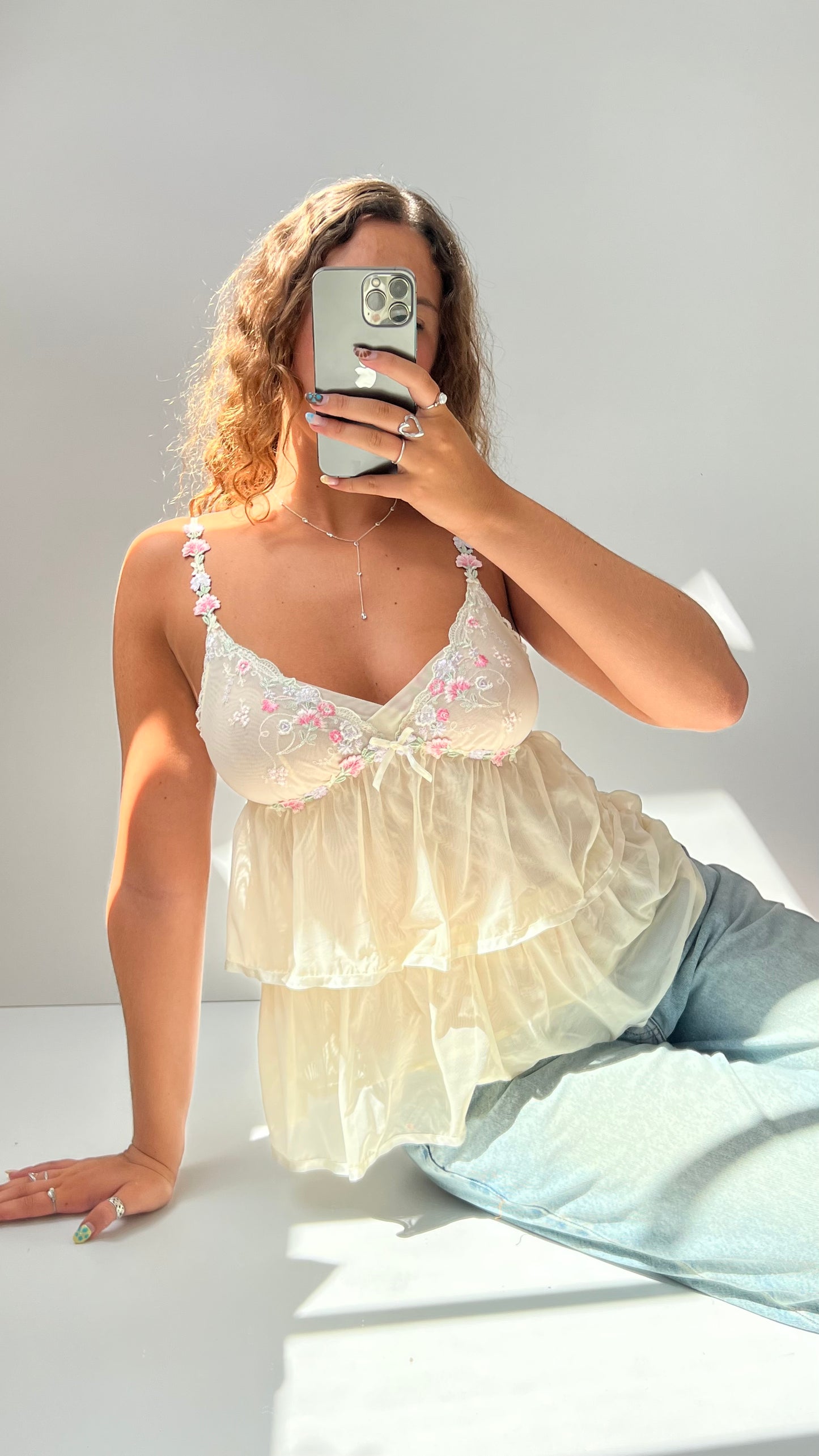 00s cream mesh lace cami- size M
