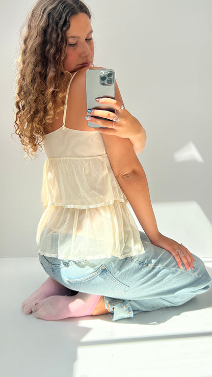 00s cream mesh lace cami- size M