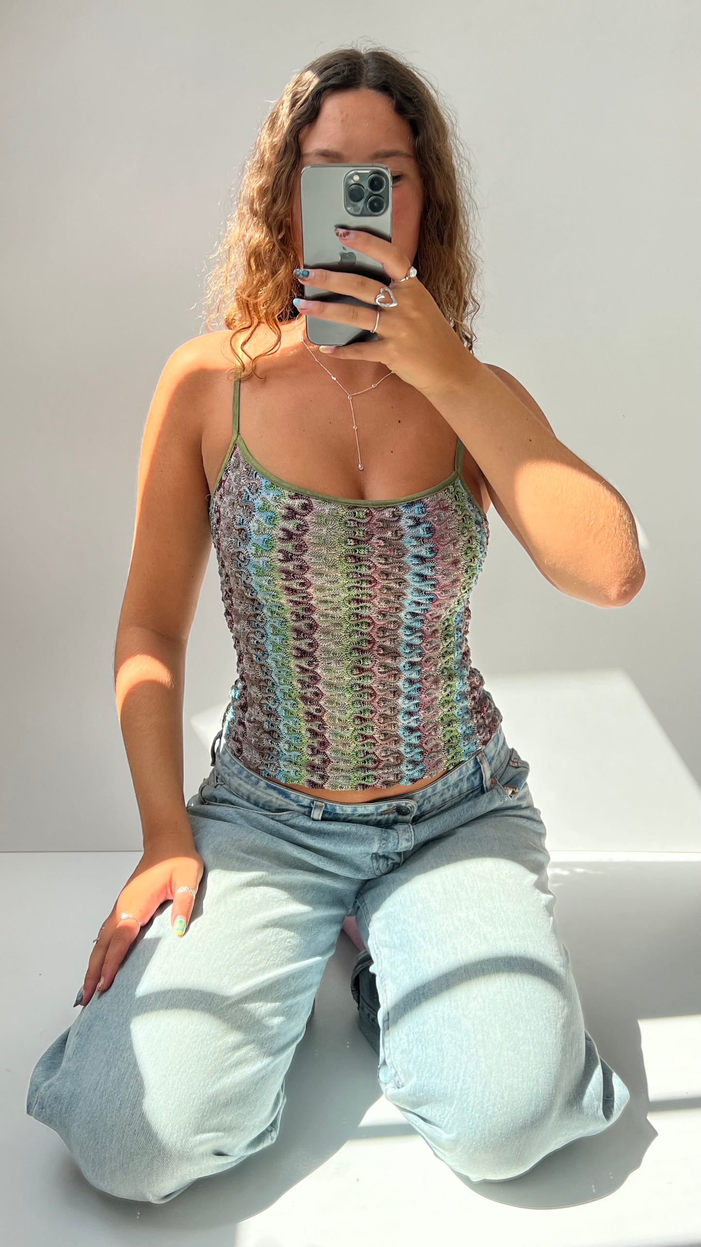 00s green crochet cami- size S