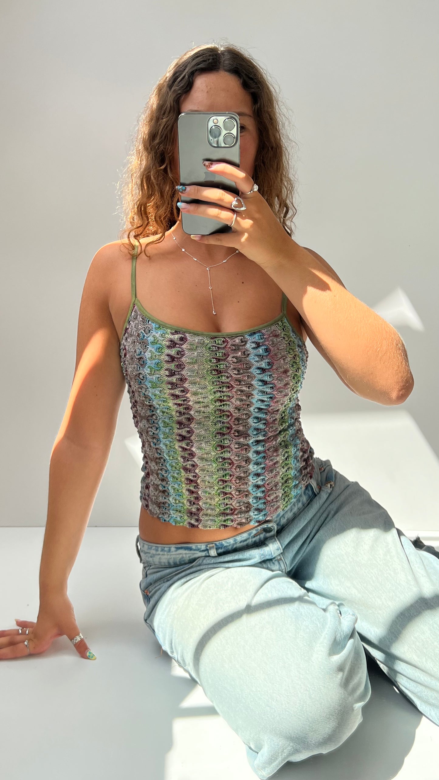 00s green crochet cami- size S