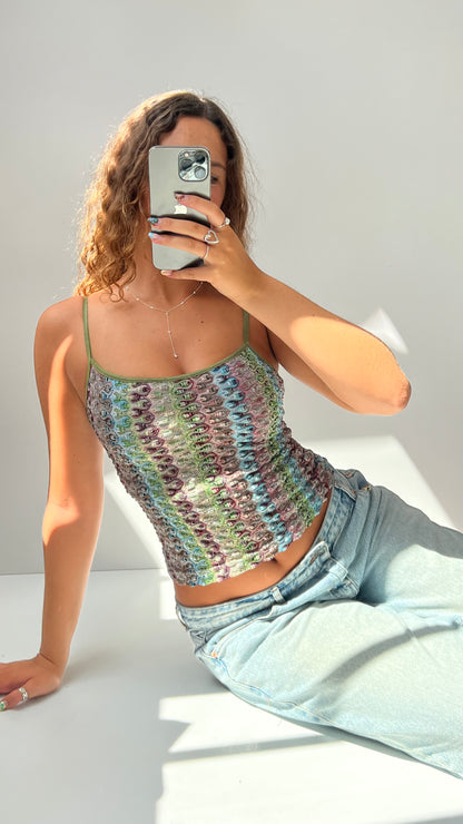 00s green crochet cami- size S