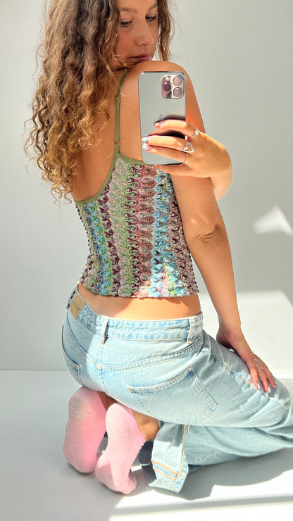 00s green crochet cami- size S
