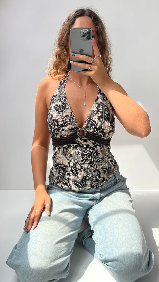 00s brown paisley halter cami- size M & XL