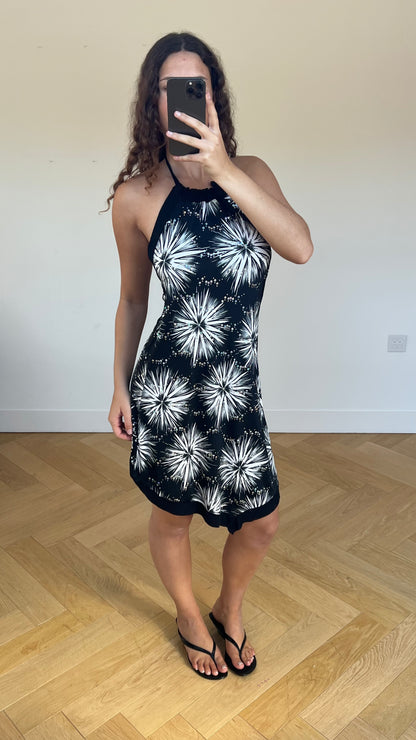 00s black flower midi dress- size M