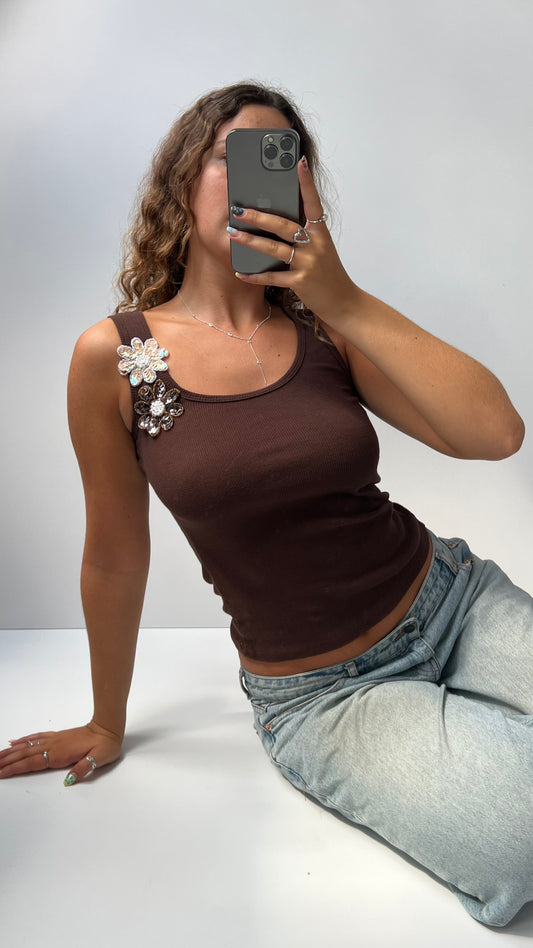 00s brown flower sequin cami- size S