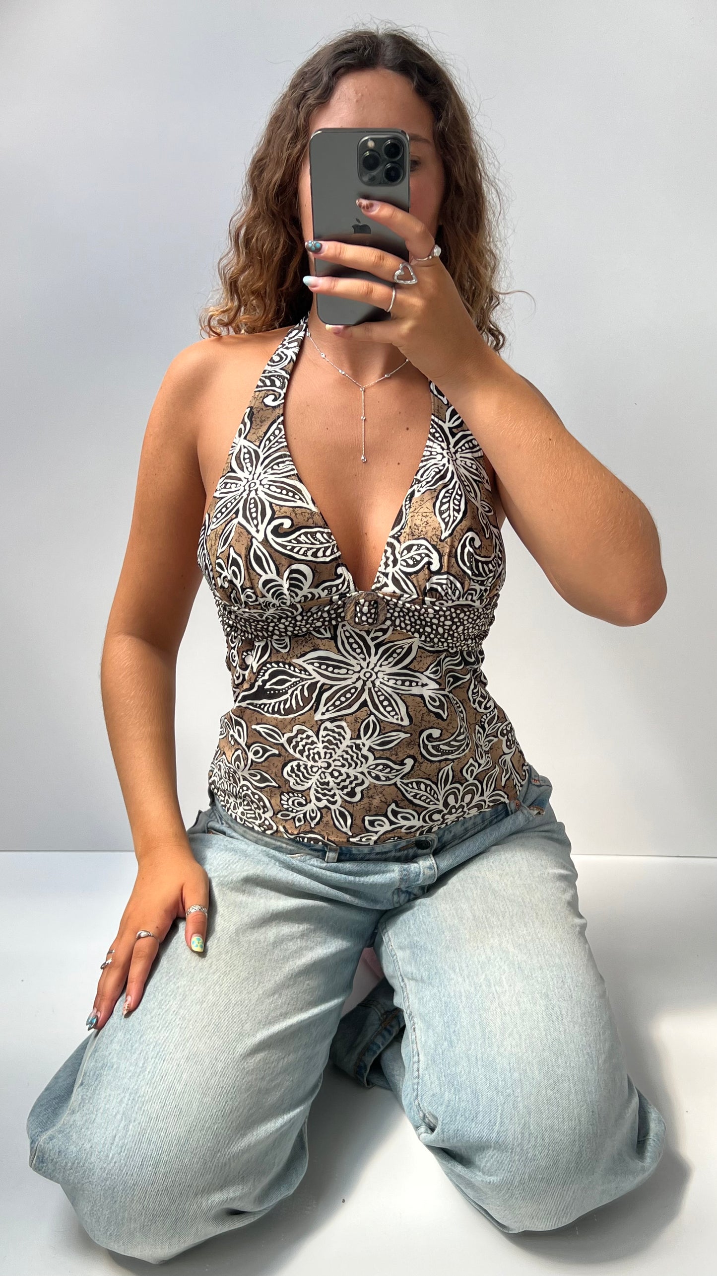 00s brown floral halter cami- size S