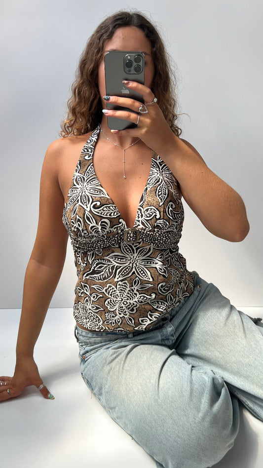 00s brown floral halter cami- size S