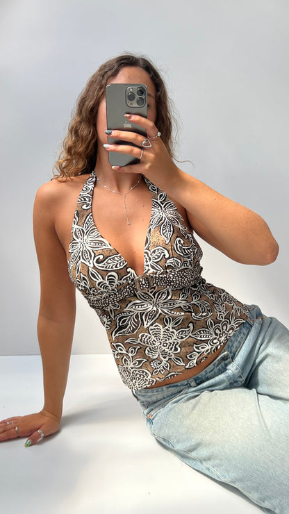 00s brown floral halter cami- size S