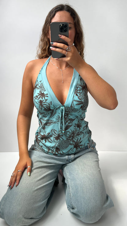 00s blue floral halter cami- size L