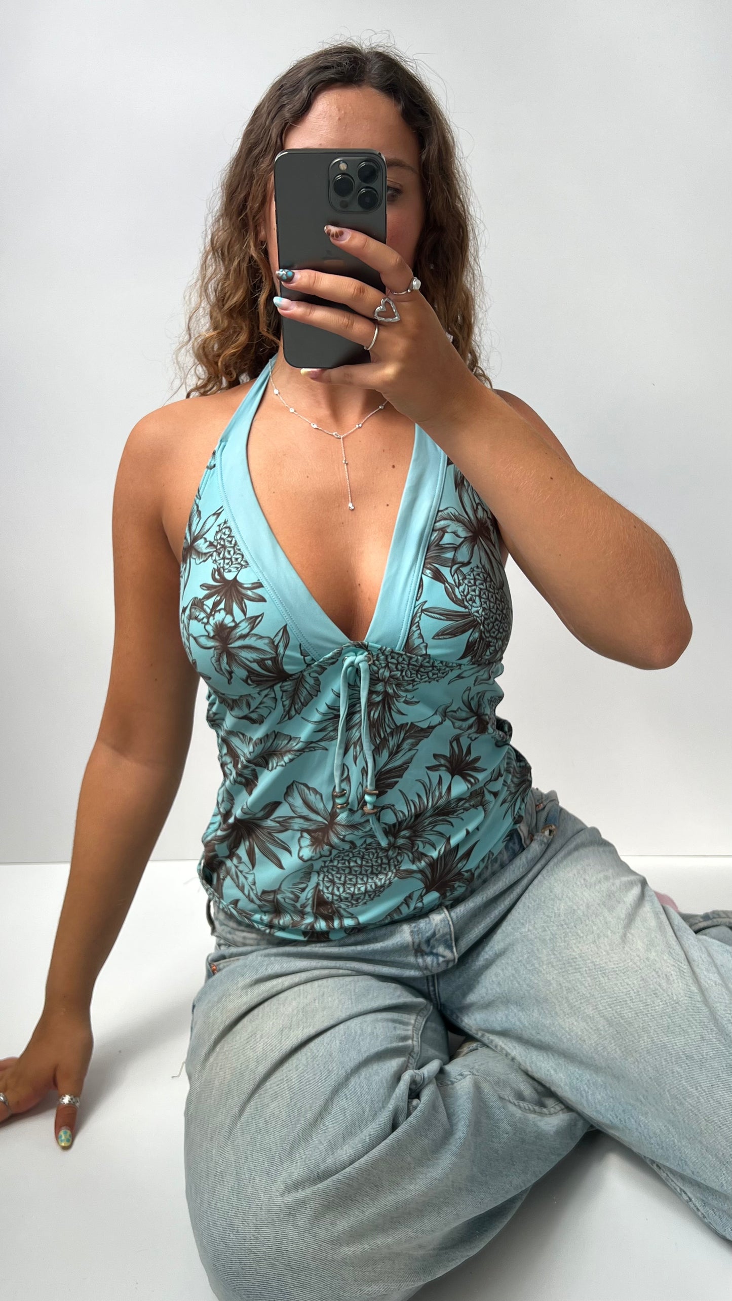 00s blue floral halter cami- size L