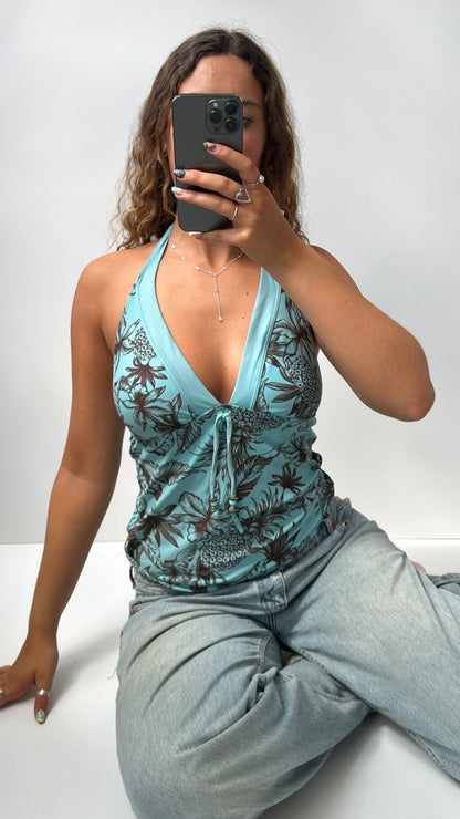 00s blue floral halter cami- size L