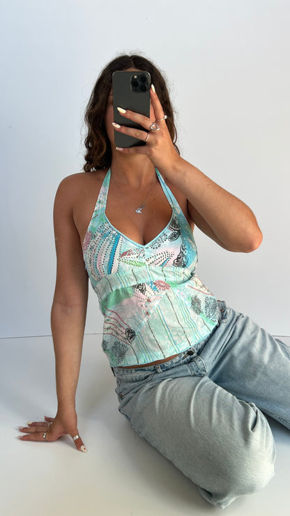 00s teal patchwork cami- size S