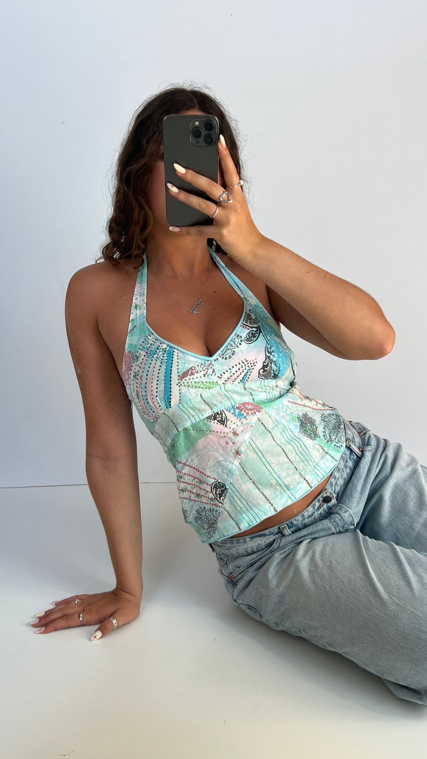 00s teal patchwork cami- size S
