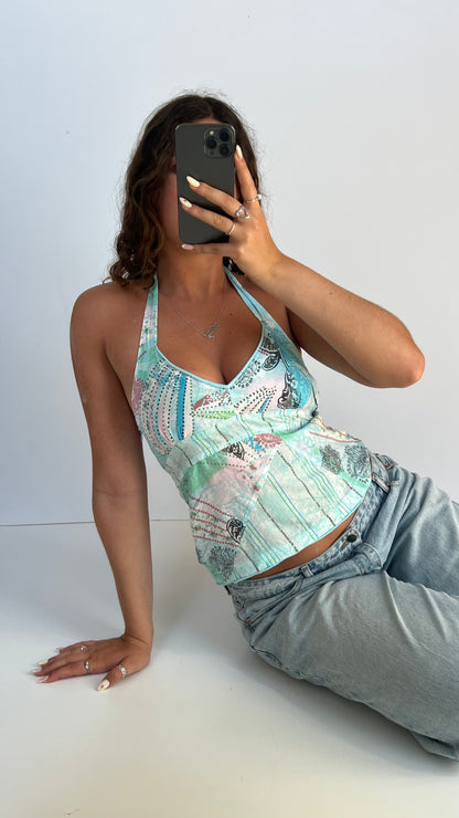00s teal patchwork cami- size S