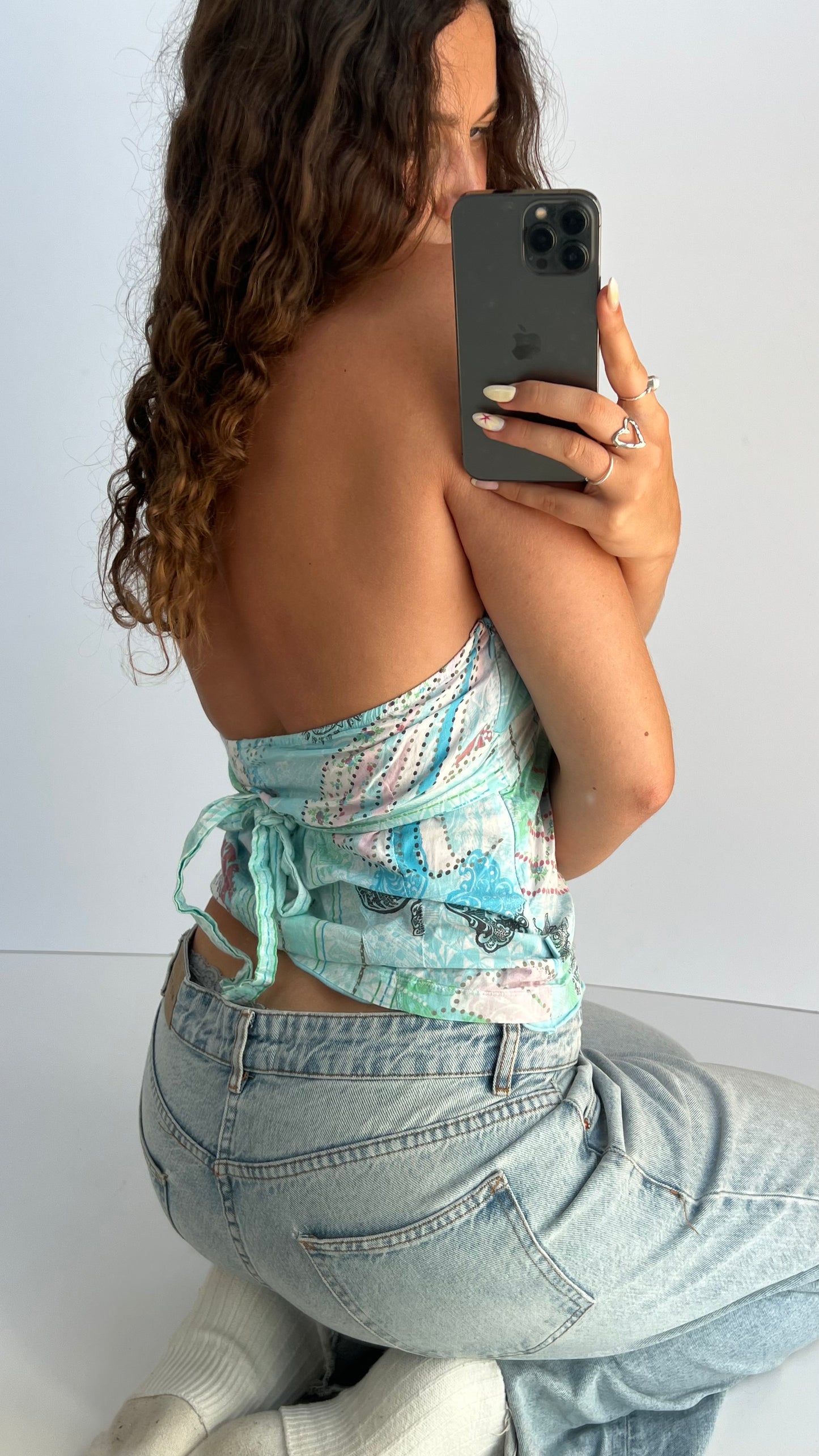 00s teal patchwork cami- size S