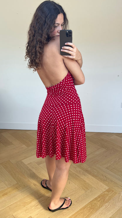 00s red polka dot midi dress- size M