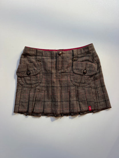 00s brown plaid mini skirt- size S
