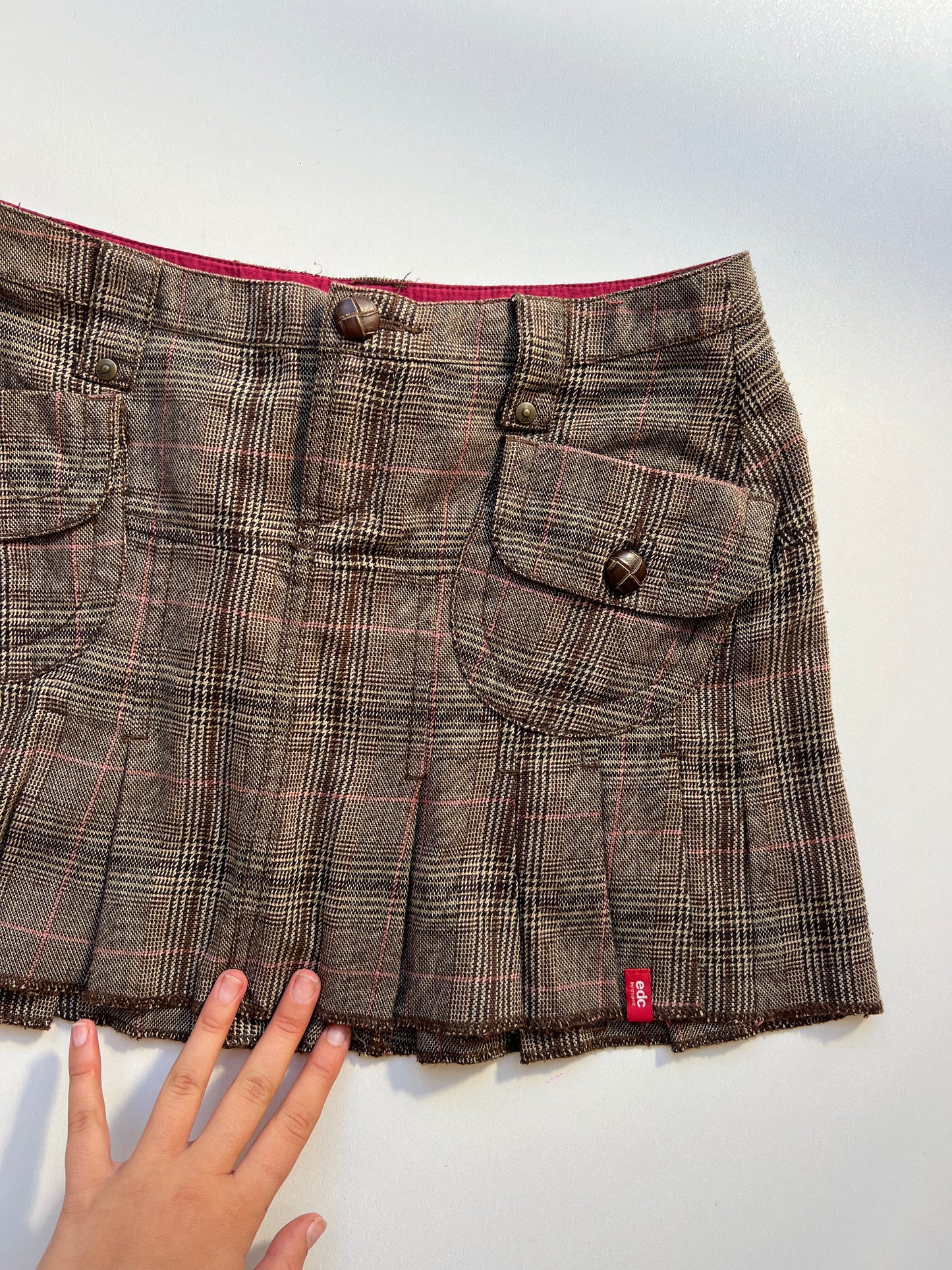 00s brown plaid mini skirt- size S