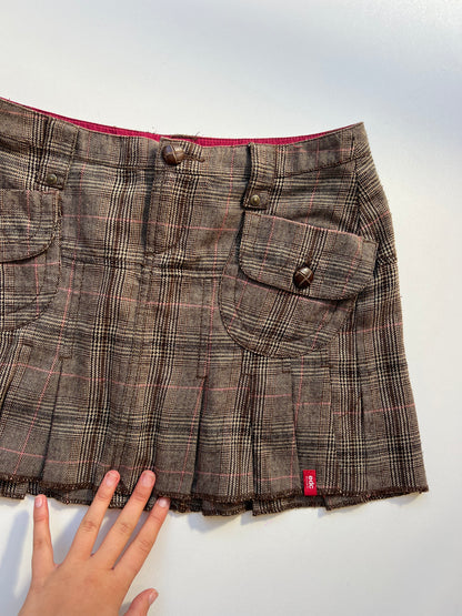 00s brown plaid mini skirt- size S