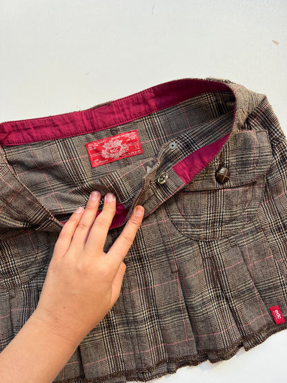 00s brown plaid mini skirt- size S