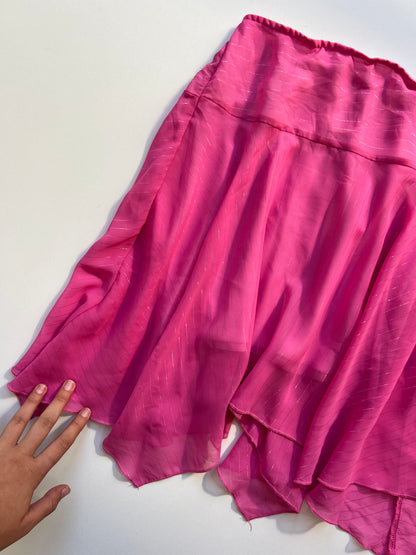 00s pink mesh asymmetric midi skirt- size XS