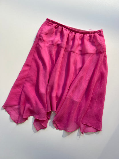 00s pink mesh asymmetric midi skirt- size XS