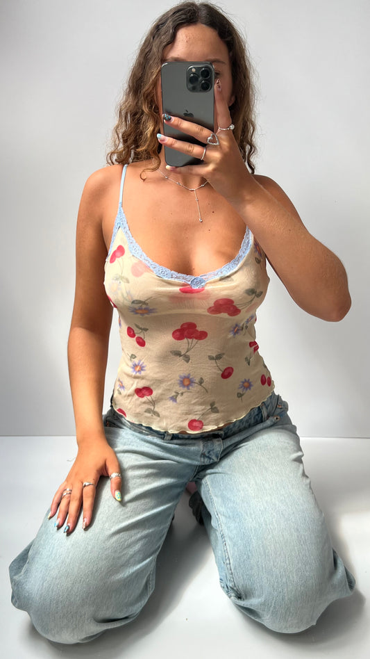 00s Victorias Secret yellow mesh floral cami- size M