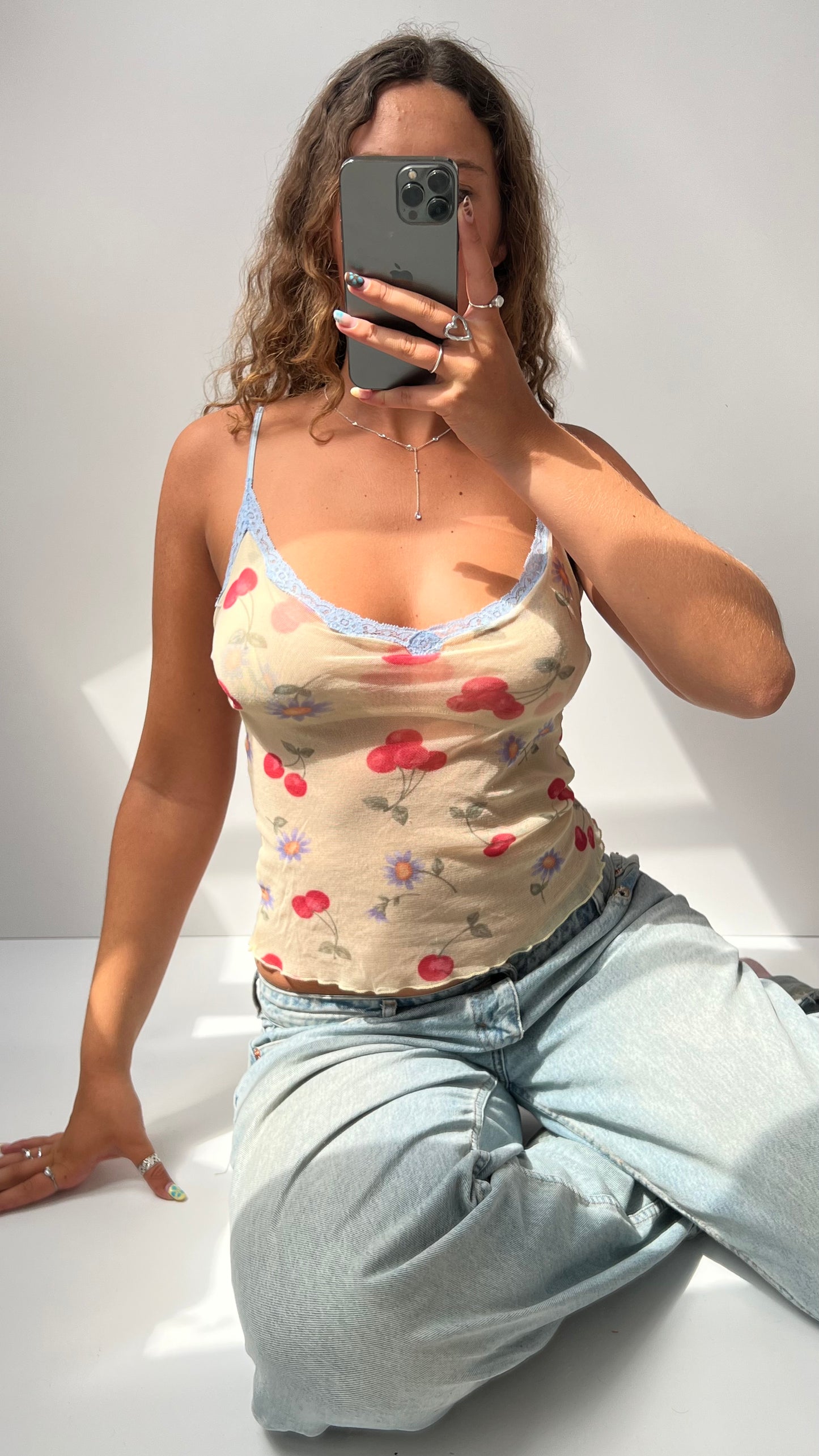 00s Victorias Secret yellow mesh floral cami- size M