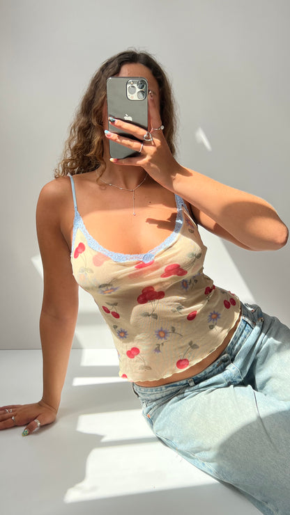 00s Victorias Secret yellow mesh floral cami- size M