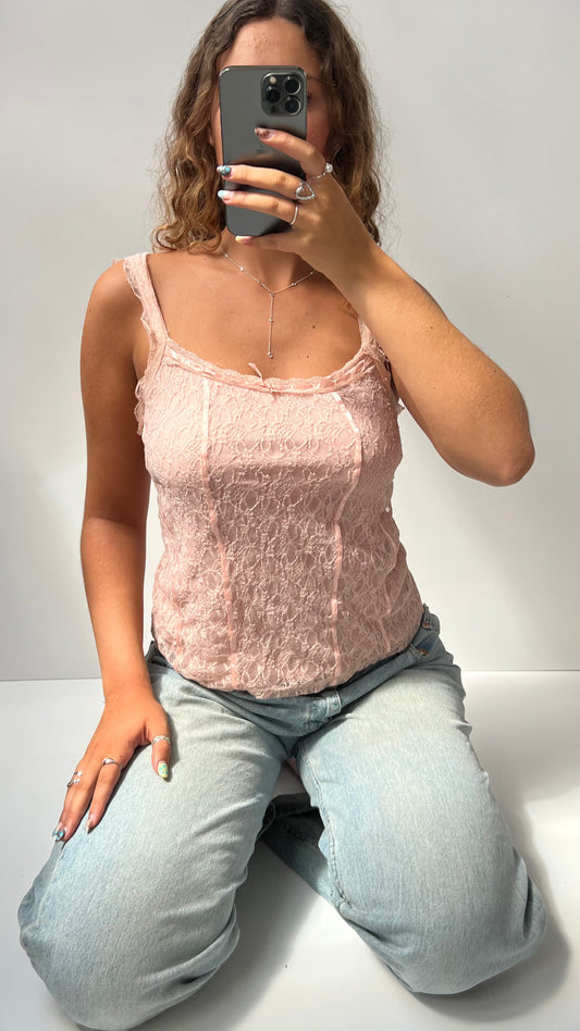 00s pink lace cami- size M
