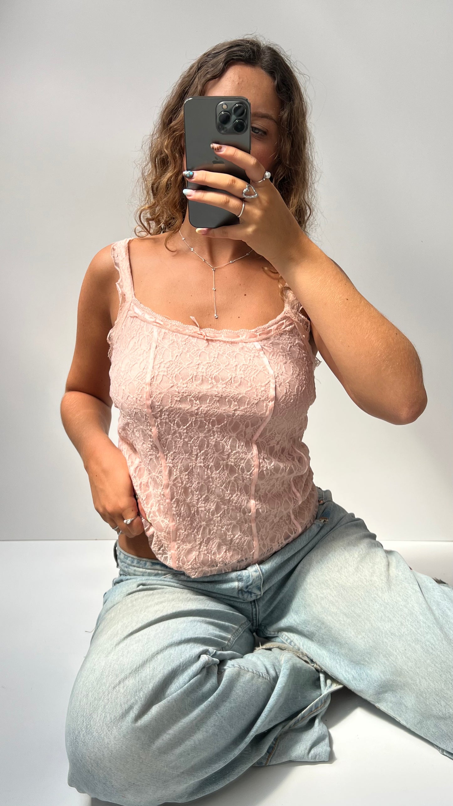 00s pink lace cami- size M