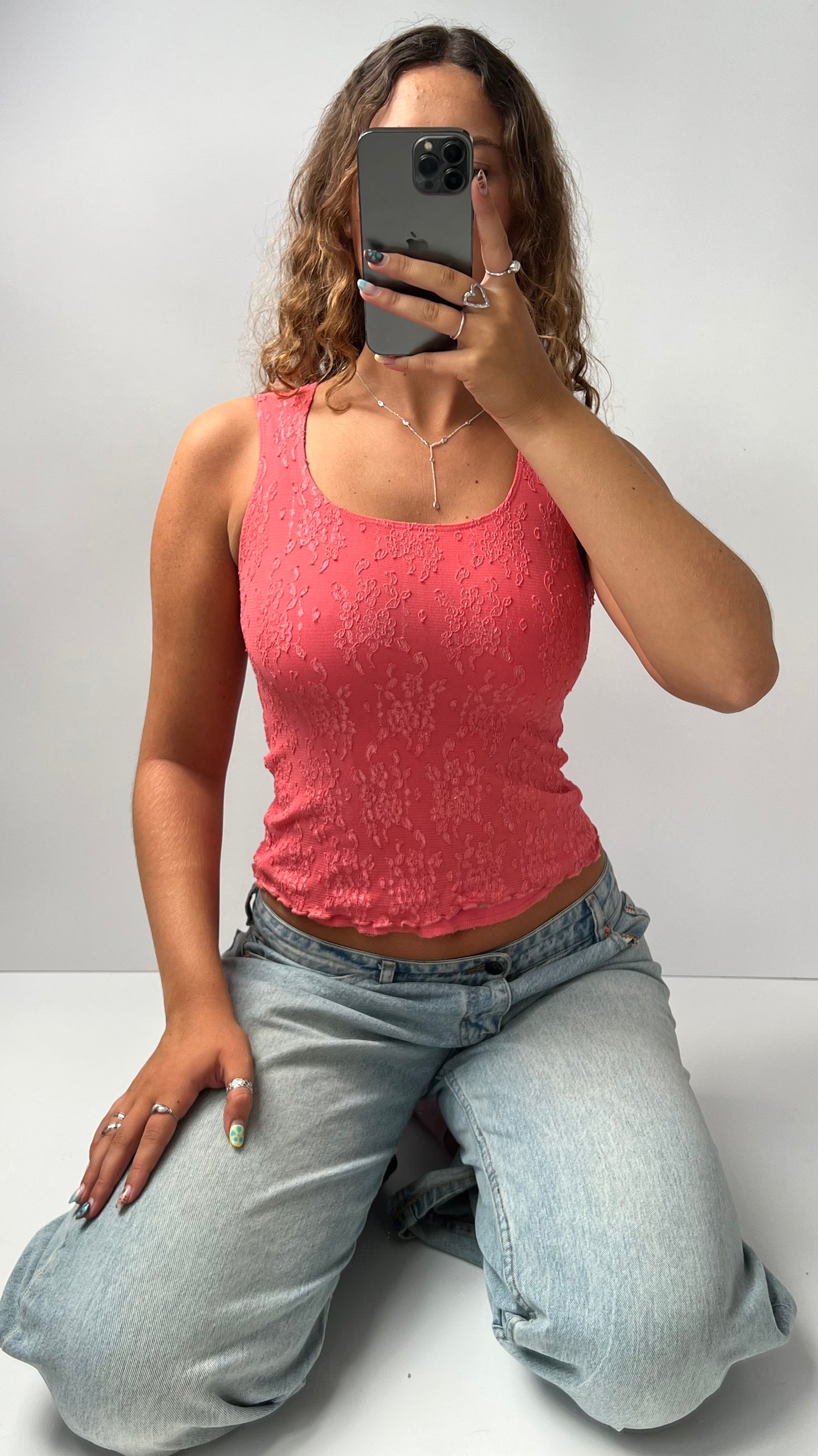 00s pink lace tank top- size S