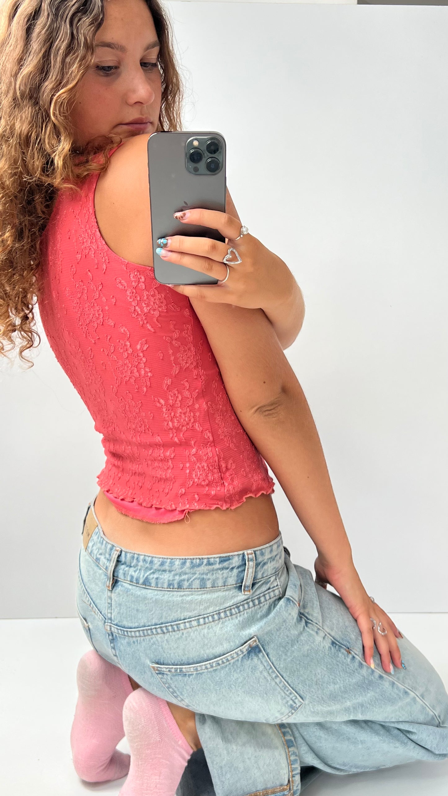 00s pink lace tank top- size S