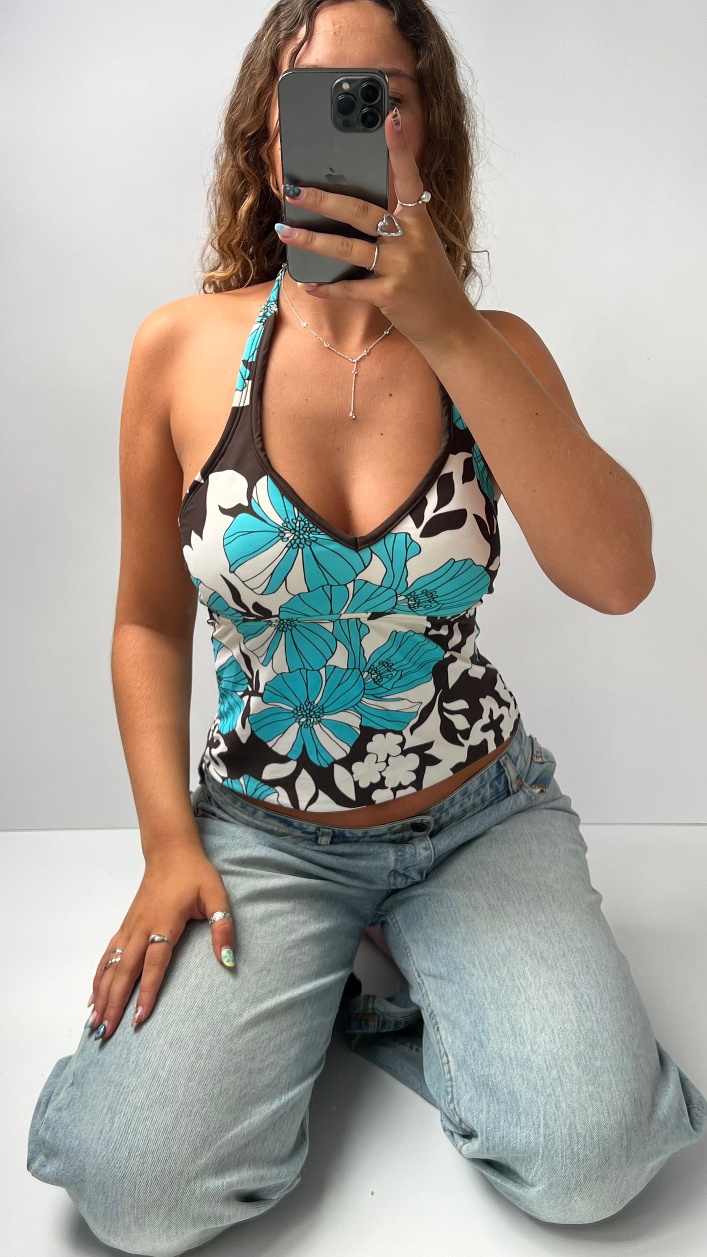 00s blue brown halter cami- size M