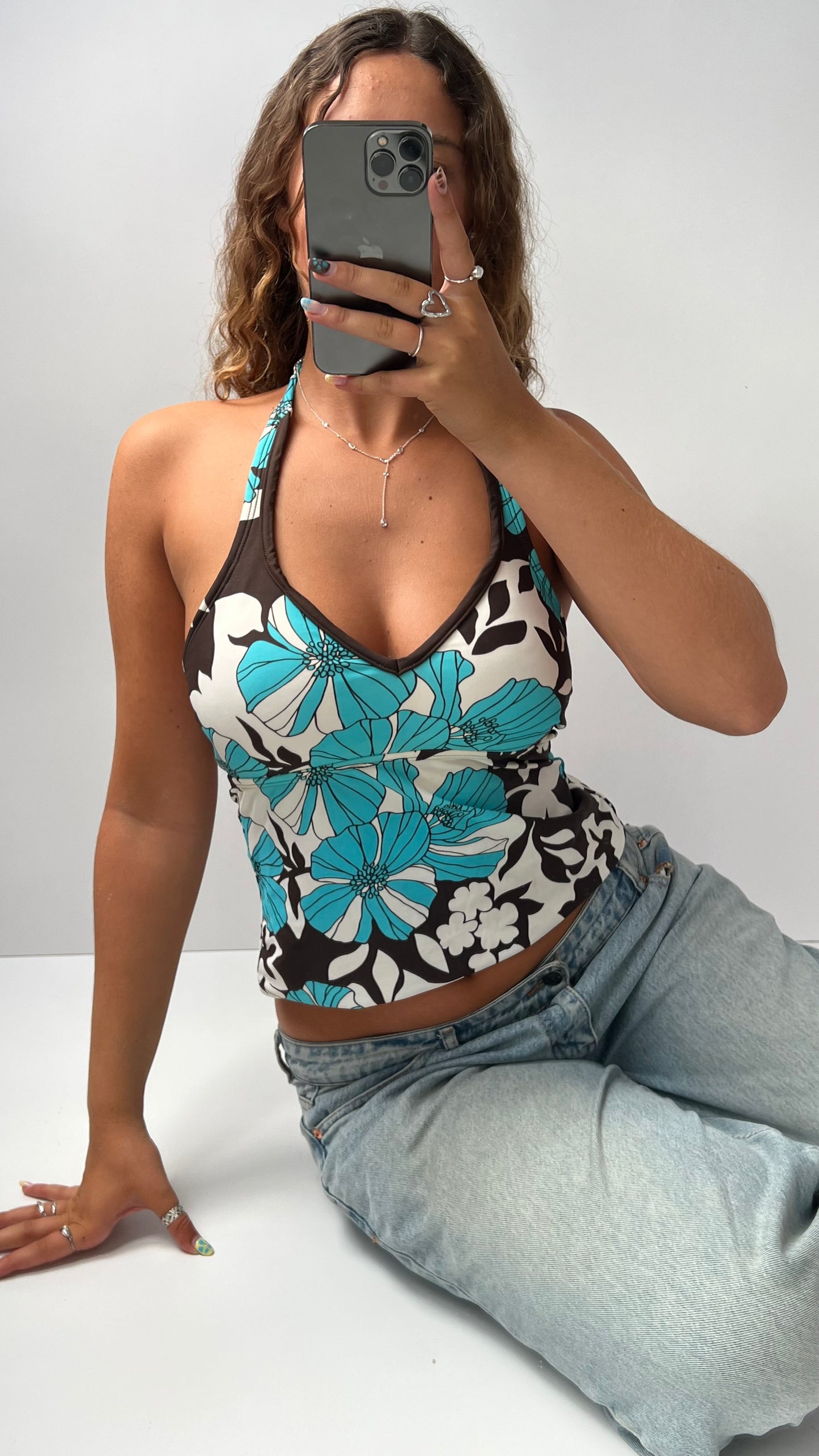 00s blue brown halter cami- size M