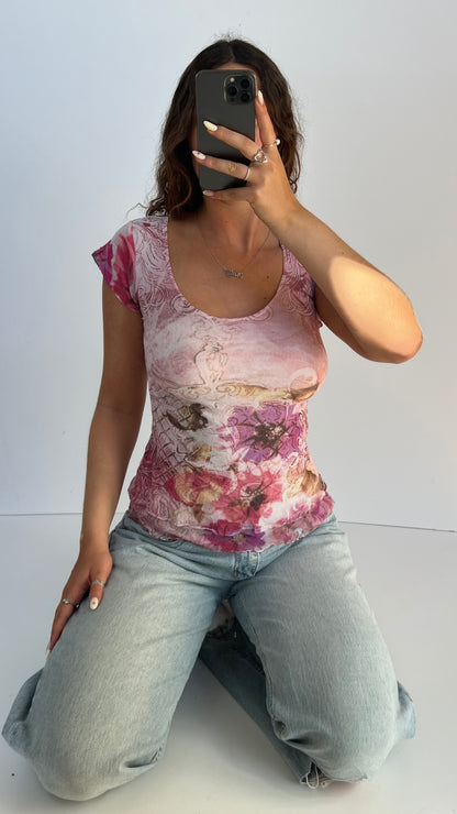 00s pink mesh baby tee- size S