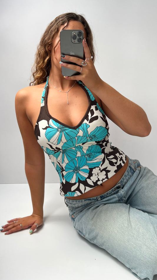 00s blue brown halter cami- size M